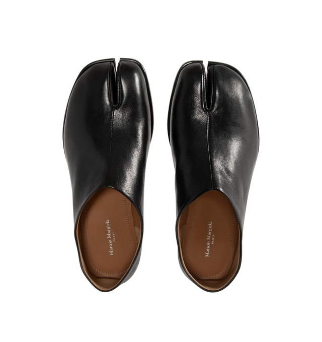 Image 4 of 4 - BLACK - MAISON MARGIELA Tabi Babouches Loafers featuring textured leather upper, square cleft toe, signature white stitch at heel tab, collapsible heel counter, suede and grained lambskin lining and polished calfskin sole with rubber injection. Leather. Made in Italy.