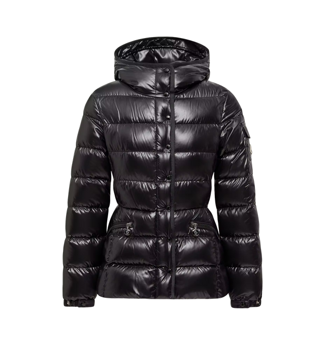 Image 1 of 1 - BLACK - MONCLER Barante Hooded Short Down Jacket featuring nylon lining, down-filled, adjustable hood, zipper and snap button closure, zipped pockets and adjustable cuffs. 100% polyamide/nylon. Padding: 90% down, 10% feather.