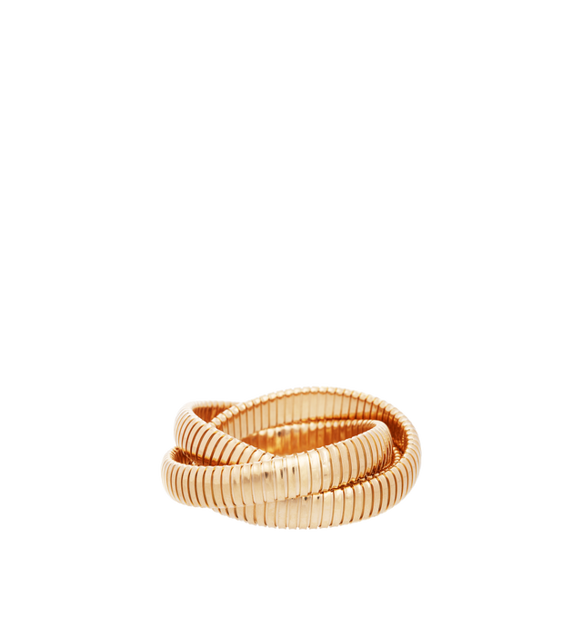 Image 1 of 1 - GOLD - SIDNEY GARBER Rolling Bracelet 12MM featuring iconic three-strand bracelet handmade from a continuous piece of flexible, lightweight, 18k yellow gold. It wraps around itself seamlessly and forms a shiny stack. Size 16.5 cm.