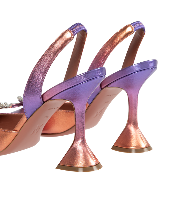 Image 3 of 4 - MULTI - AMINA MUADDI Rosie Sling 95 Metallic Pumps featuring a crystal bow at front, closed pointed toe and the signature martini heel measuring 95mm. Leather sole. Made in Italy. 