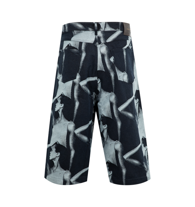 Image 2 of 3 - BLACK - WALES BONNER Jet Zip Shorts featuring straight-fit, denim jacquard, archival image woven into the fabric, below knee length and branded leather patch. 100% cotton.