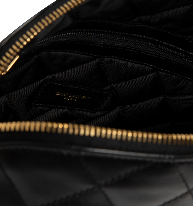 Image 3 of 3 - BLACK - SAINT LAURENT Large Cosmetic Pouch featuring quilted calfskin leather exterior with textile lining, gold-tone hardware, top zip closure, one main compartment, one interior leather card slot and one interior zipper pocket. 10.5" W x 7.75" H x 4" D. Calfskin.