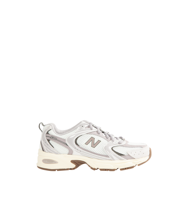 Image 1 of 5 - GREY - NEW BALANCE 530 Sneaker featuring mesh and textile upper with rubber sole, lace-up front, ABZORB midsole cushioning for compression resistance, signature N logo patches at side panels and padded low-cut collar with back pull-tab.