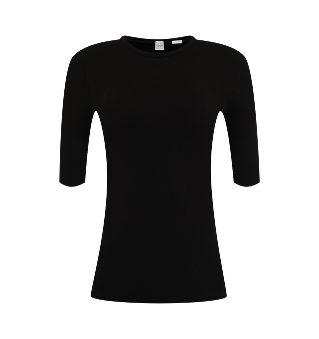 Image 1 of 2 - BLACK - Toteme Women's Compact Jersey Top is crafted from a signature compact knit and features a flattering slim-fit silhouette. Designed with a scoop neckline, long sleeves, and hip-length proportions, it is finished in a pullover style. Main Material: Viscose/Nylon/Polyamide/Elastane. Imported.