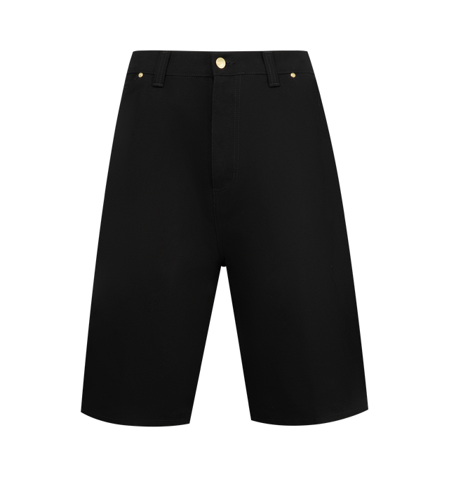 Image 1 of 3 - BLACK - CARHARTT WIP OG Single Knee Denim Shorts featuring non-stretch organic cotton denim shorts, belt loops, five-pocket styling, zip fly, patch pocket and hammer loop at outseam, logo patch at back pocket and logo-engraved gold-tone hardware. 100% cotton.