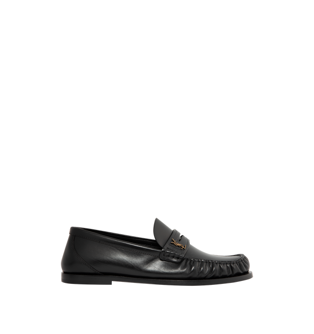 Image 1 of 4 - BLACK - SAINT LAURENT Laurent Loafers featuring a hand-stitched squared moc toe, cassandre and leather sole. Calfskin. Made in Italy.