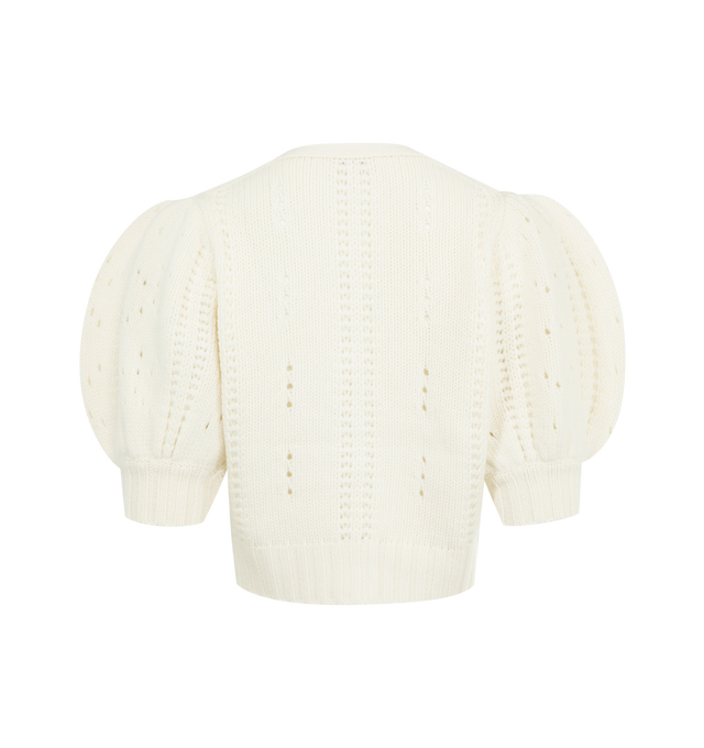Image 2 of 2 - WHITE - CHLOE Puff-Sleeve Cardigan in a wool & cashmere knit featuring V-neck, short puff sleeves, fabric-covered buttons, cropped fit and Chlo logo embroidery at the hem. 70% wool, 30% cashmere wool.