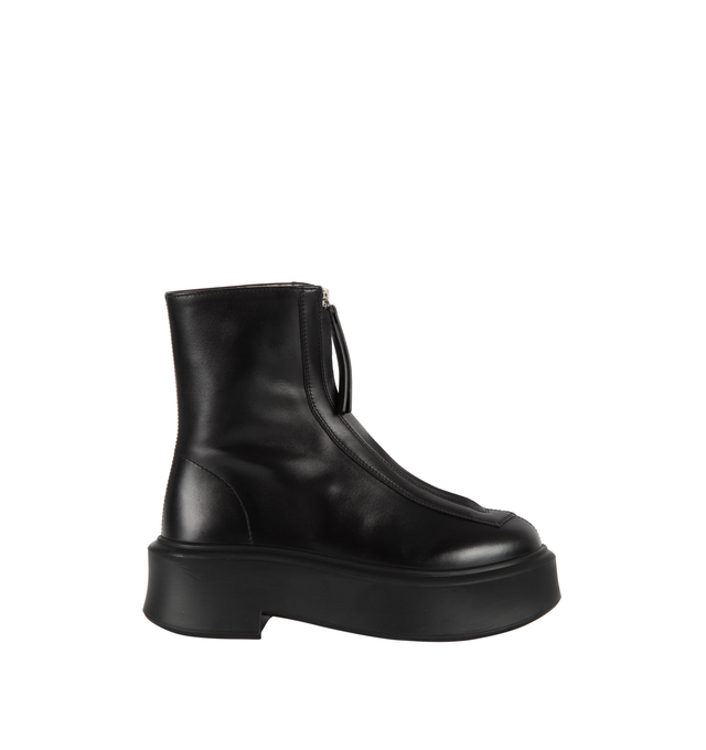 Image 1 of 2 - BLACK - THE ROW Zip Platform Boots have a round toe, topstitch details, front zip, and 2" platform heel. Rubber outsoles. Lined. 100% leather. Made in Italy.
