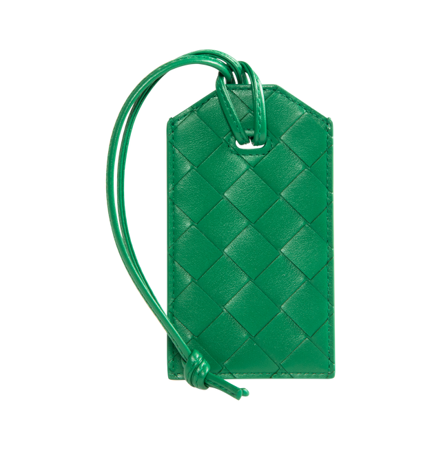 Image 2 of 2 - GREEN - BOTTEGA VENETA Getaway Tag Holder featuring intrecciato calf leather tag holder with strap, the leather strap can be easily attached to any handle, paper tag inside for name and address and window to display the paper tag. Calfskin. Made in Italy.