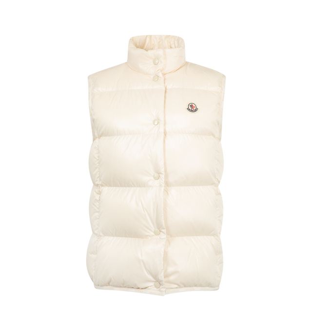 Image 1 of 2 - WHITE - MONCLER Badia Down Vest featuring nylon laqu lining, down-filled, snap button closure, zipped pockets and logo trim. 100% polyamide/nylon. Padding: 90% down, 10% feather.