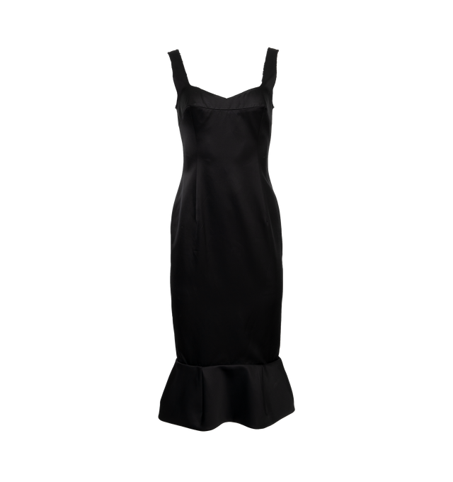 Image 1 of 3 - BLACK - MARNI Cady Sheath Dress With Flounced Hem featuring low-cut silhouette with flounce hem, back slit, back zip closure and lined. 60% viscose/rayon, 40% cotton. Made in Italy. 