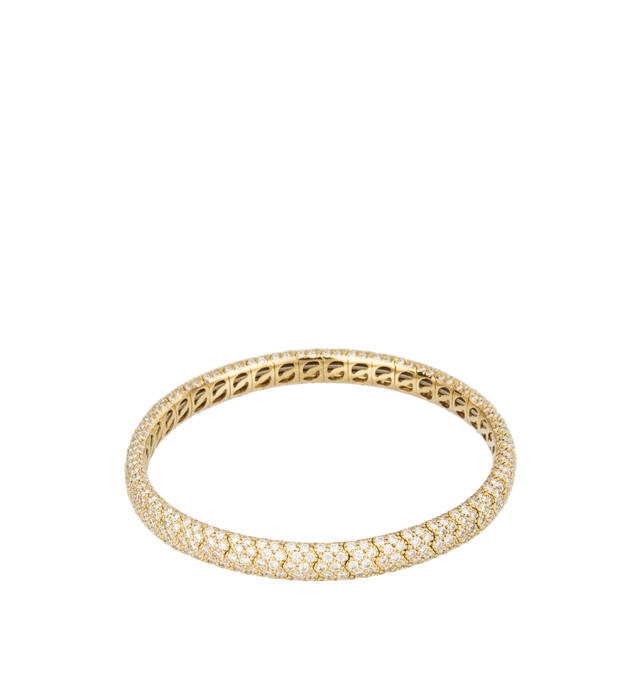 Image 1 of 1 - GOLD - SIDNEY GARBER Diamond Narrow Pav Stretch Bracelet featuring pave diamonds, entirely flexible so it slips on without a clasp, diamonds 6.82 Carats, 18k yellow gold and approximately 0.25 inch wide. Hirshleifers offers a range of initial pieces from this collection in-store. For personal consultation and detailed information about jewelry, please contact our dedicated stylist team at personalshopping@hirshleifers.com. This item may be restricted for online purchase to international clien
