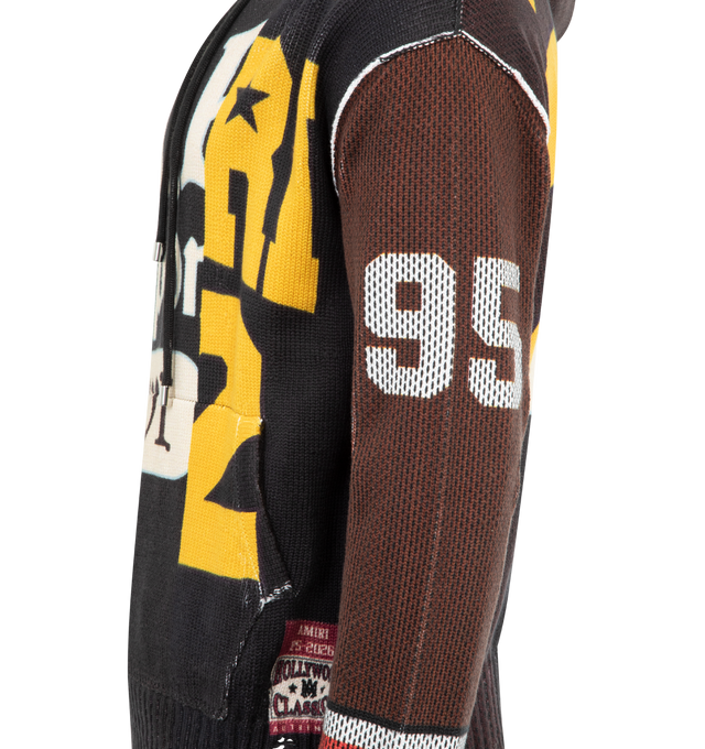 Image 4 of 4 - MULTI - AMIRI Splice Hoodie featuring paneled construction, rib knit hem and cuffs, kangaroo pocket and hood. 100% cotton. Made in Italy.