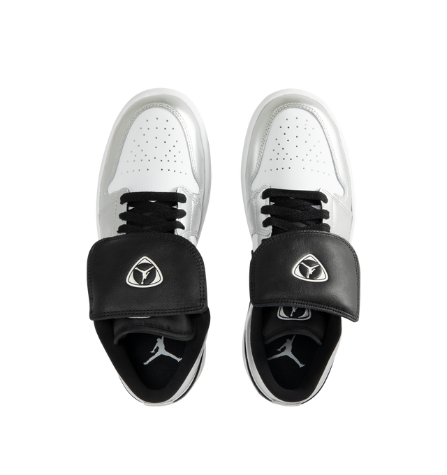 Image 5 of 5 - SILVER - NIKE Air Jordan 1 Low SE Sneaker featuring premium materials, metallic finishes, encapsulated Air-Sole unit, genuine and synthetic leather in the upper and solid rubber outsole.