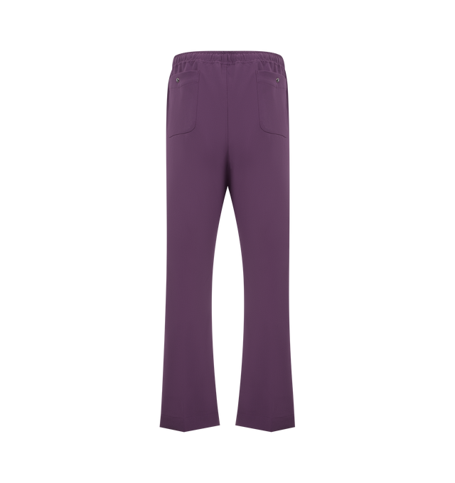 Image 2 of 3 - PURPLE - NEEDLES Piping Cowboy Pant featuring drawstring at elasticized waistband, four-pocket styling, zip fly, logo embroidered at front, pinched seam at front legs and satin piping at outseams. 89% polyester, 11% polyurethane. Made in Japan.