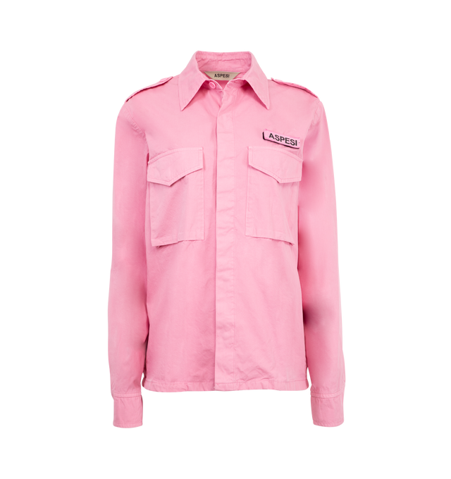 Image 1 of 2 - PINK - ASPESI Camicia Field Shirt featuring two chest pockets, fabric patch with embroidered logo on the left chest, one button at the cuff, one button at the shoulders and button fastening. 100% cotton.