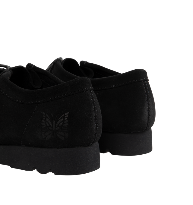Image 3 of 5 - BLACK - NEEDLES X CLARKS Wallabee Strap Low Shoe featuring double buckle design, embossed butterfly motif at heel, cushioned footbed and textured outsole. 100% calf suede.