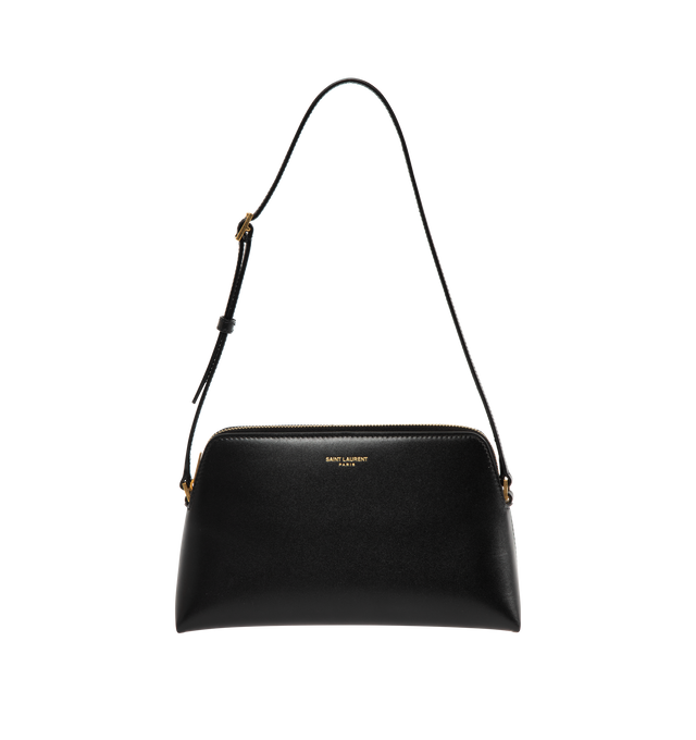 Image 1 of 3 - BLACK - SAINT LAURENT Mini Bag featuring slightly shiny calfskin, embossed with the SAINT LAURENT PARIS signature, adjustable strap for bespoke shoulder carry, leather lining, bronze-toned hardware, zip closure, three main compartments and one card slot. 8.3" x 4.3" x 2.6". Strap drop: 7.9". Calfskin. Made in Italy.