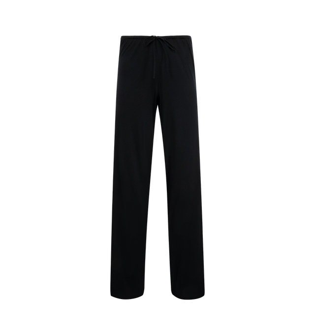 Image 1 of 3 - BLACK - THE ROW Bariem Pants featuring low-rise, straight leg, super soft stretch jersey, elasticated waistband, drawstring tie closure, relaxed fit and raw hem finish. 87% polyamide, 13% elastane. Made in Italy.
