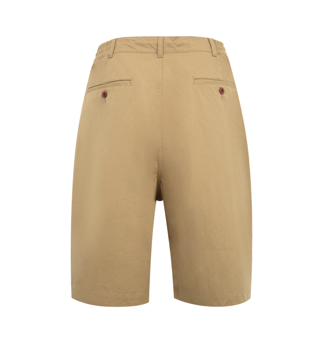 Image 2 of 3 - BROWN - JUNYA WATANABE Pleated Wide Leg Shorts featuring elasticated waist with internal drawcord, side pockets, rear welt pocket, front pleats, wide leg, button and zip fly and belt loops. 80% cotton, 20% nylon. Made in Japan.