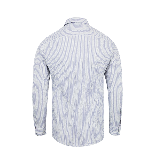 Image 2 of 2 - BLUE - BOTTEGA VENETA Crushed Cotton Striped Shirt featuring technical cotton double striped shirt, crushed effect, button closure and regular fit. 84% cotton, 16% polyester. Made in Italy.