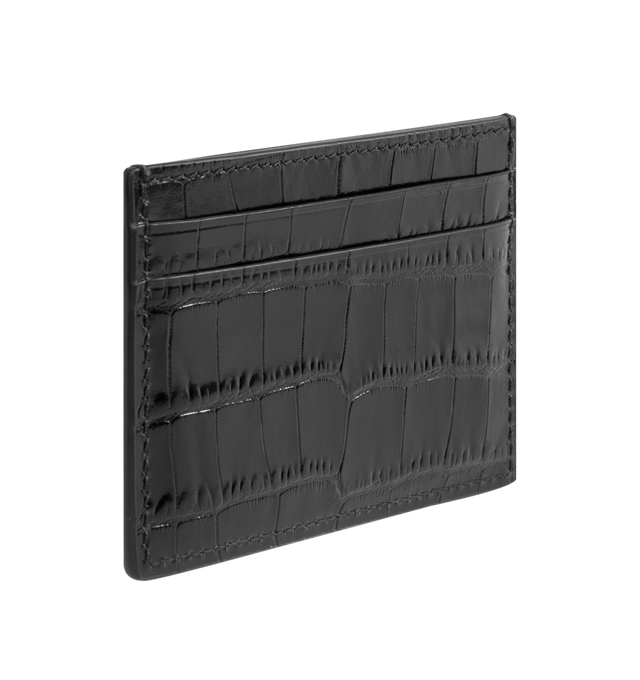 Image 2 of 3 - BLACK - TOM FORD Croc Effect Leather Card Holder featuring logo embossed at face, four card slots, central note slot and buffed sheepskin lining. H2.75" x W4". 100% calfskin. Made in Italy.