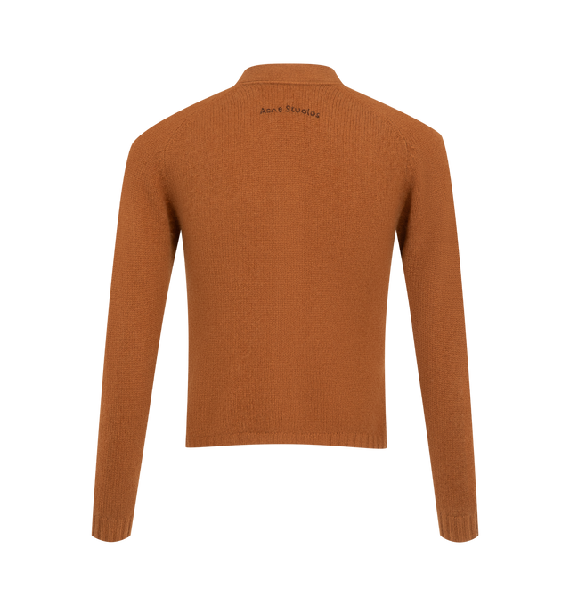 Image 2 of 2 - ORANGE - Acne Studios Women's Cashmere Button-Up Cardigan is crafted from soft cashmere and features a V-neckline with a fitted, shrunken silhouette. Designed with a below-waist length, the cardigan is finished with a front button closure, long sleeves, front patch pockets, and rib-knit trim for a refined everyday look. Main Material: 100% Cashmere.