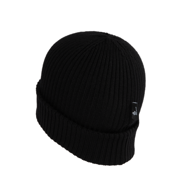 Image 2 of 2 - BLACK - MONCLER Wool Beanie featuring ultra-fine wool, fully-fashioned 2x2 ribbed knit, Gauge 7 and multicolor logo patch. 100% virgin wool. 