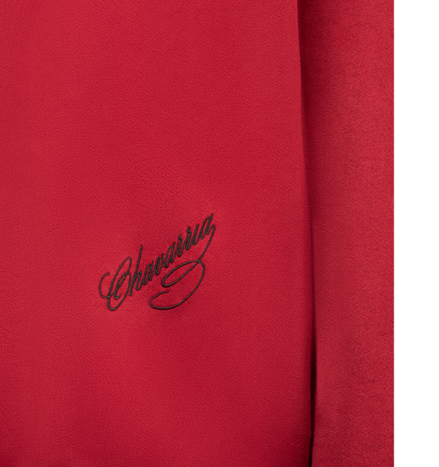 Image 3 of 3 - RED - WILLY CHAVARRIA Bravo Quarter-Zip Sweatshirt featuring stand collar, long sleeves, elasticized trim and front quarter-zip closure. 100% cotton. Made in USA.