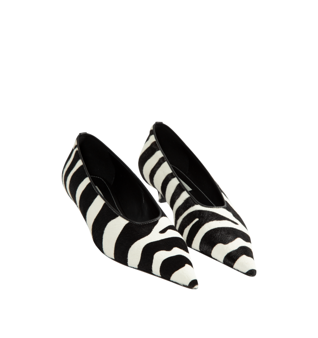 Image 2 of 4 - MULTI - Toteme Women's Zebra Print Pumps are crafted from a printed pony hair-effect calf leather and features a sharp, elongated toe and a low kitten heel. This statement style is finished with a leather lining, insole, and sole. Main Material: 100% Calf Leather. Lining: 100% Sheep Leather. Sole: 100% Cow Leather. Heel Height: 35 mm / 1.4 in. Toe: Elongated Pointed Toe. Color: Tiger. Made in Italy.
