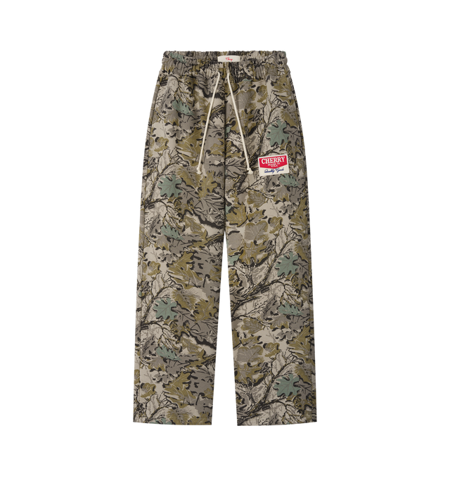 Image 1 of 6 - GREEN - Cherry LA Chevron Parachute Sweatpants are crafted from custom cotton fleece and feature a wide-leg silhouette with a relaxed, laid-back fit. Designed with a patch detail at the leg, an adjustable drawcord waistband, and a branded label at the back pocket, these everyday sweatpants blend comfort-focused construction with Cherry LA's signature contemporary aesthetic. Main Material: Custom Cotton Fleece. Made in Los Angeles, USA.