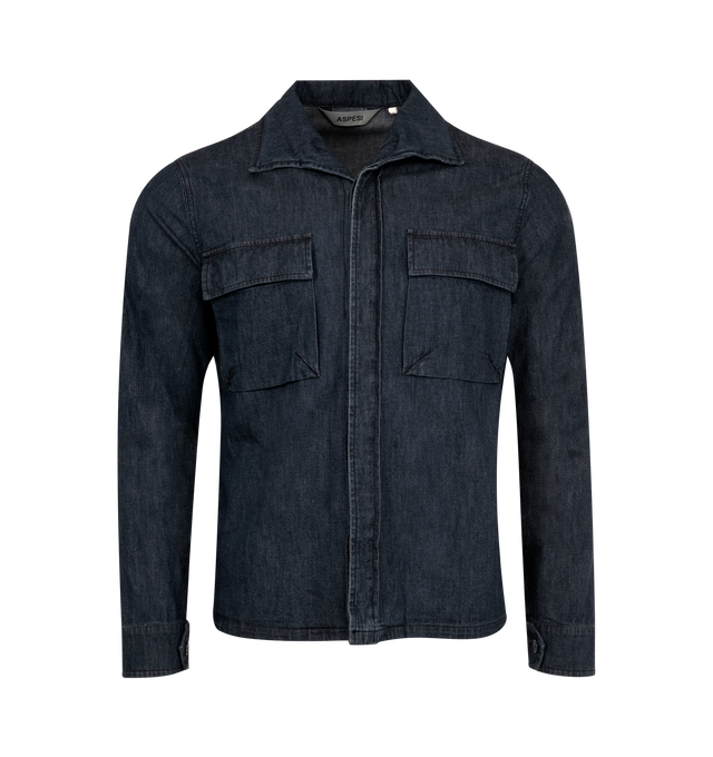 Image 1 of 2 - BLUE - ASPESI Capa Shirt featuring cotton denim fabric, collar, long sleeve with cuff and button closure, front flap pockets, concealed front button closure and regular fit. 100% cotton. Made in Italy.
