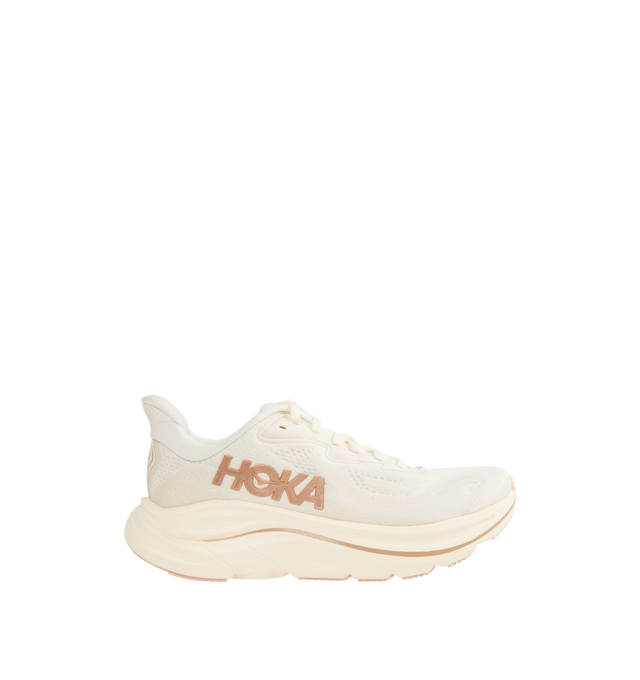 Image 1 of 5 - WHITE - HOKA Clifton 10 Sneaker featuring jacquard knit, reflective upper details, smooth MetaRocker, rearfoot-focused Active Foot Frame, CMEVA midsole, molded EVA sockliner and inherently durable abrasion rubber.