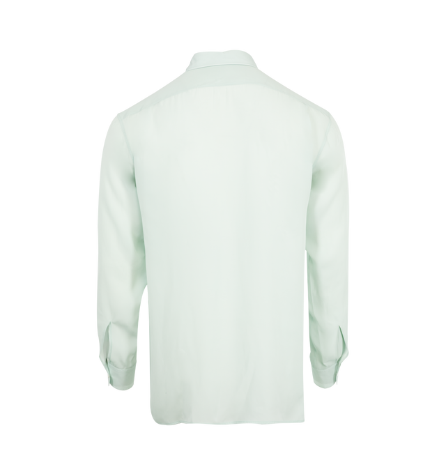 Image 2 of 2 - GREEN - THE ROW Bresson Shirt featuring classic button-up shirt in fluid cupro with regular fit, front patch pocket, and exposed front placket with mother-of-pearl buttons. 100% cupro. Made in Italy.