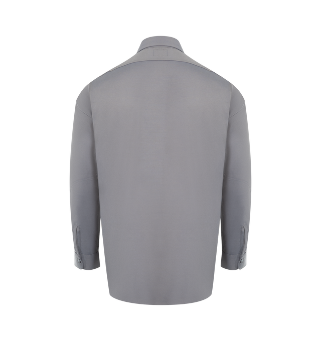 Image 2 of 2 - GREY - NEEDLES Work Shirt featuring front button closure, breast slip pockets with button detail, button cuffs and lightweight twill fabric with embroidered butterfly at chest. Made in Japan.