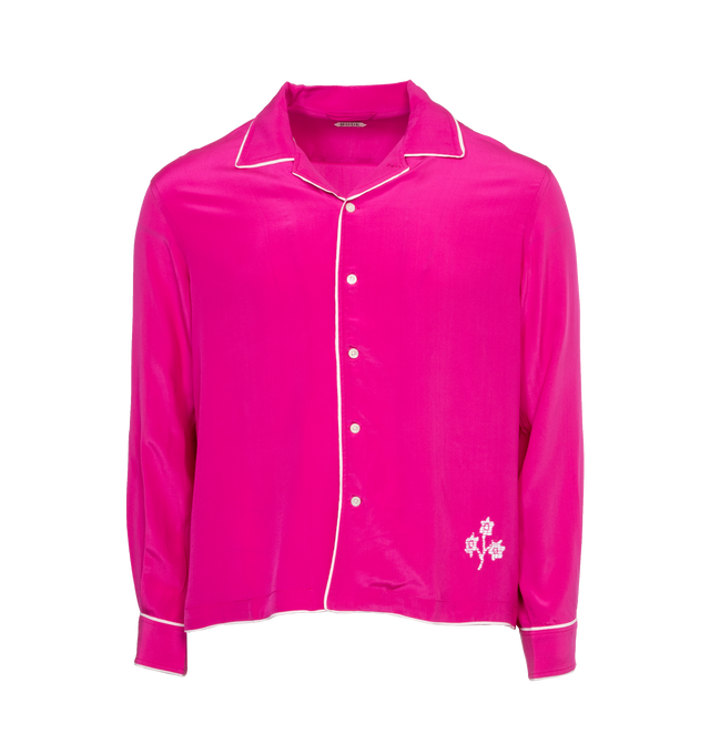 Image 1 of 3 - PINK - BODE Shadow Jasmine Shirt featuring elongated fit, five front buttons and long sleeves. 100% silk. Made in India. 