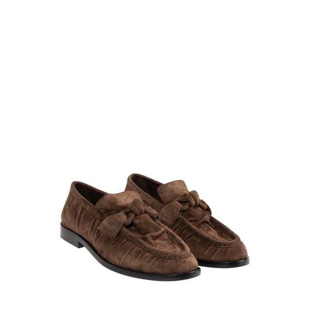 Image 2 of 4 - BROWN - BOTTEGA VENETA Astaire Loafer featuring supple crinkled suede with signature leather knot detail. Calfskin. Leather outsole. Made in Italy.