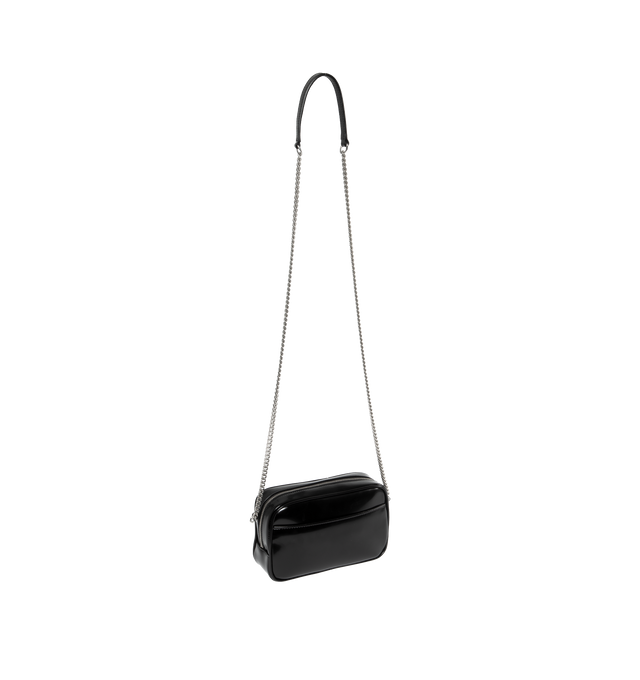 Image 2 of 3 - BLACK - SAINT LAURENT Lou Mini Bag featuring zip closure, leather and chain shoulder strap, silver toned hardware, one main compartment and three card slots. 7.5 X 4.1 X 2 inches. Strap drop: 22.4 inches. 63% polyurethane, 37% polyester. Made in Italy.  