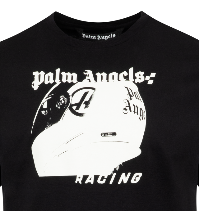 Image 2 of 2 - BLACK - PALM ANGELS PA Helmet Slim T-Shirt featuring graphic print to the front, crew neck and short sleeves. 100% cotton.  