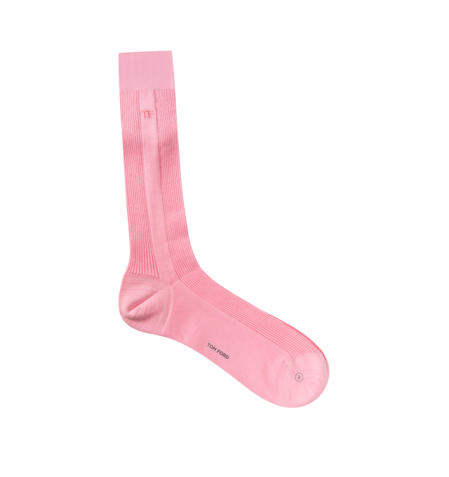 Image 1 of 2 - PINK - TOM FORD Ribbed Cotton Crew Socks featuring ribbed knit, banded cuff to prevent slipping and logo. Cotton. Made in Italy.