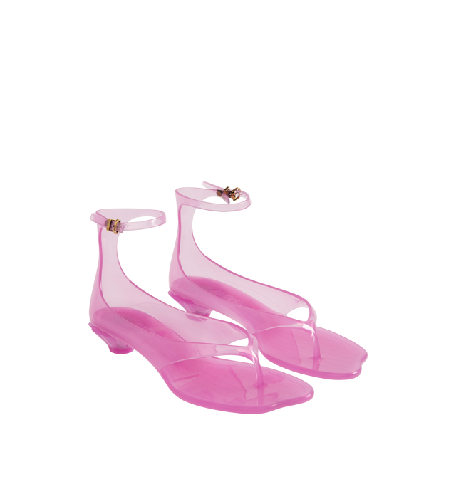 Image 2 of 4 - PINK - CHLOE Jelly Sandal featuring transparent TPU, thong front with a distinctive wavy sole, shell-shaped heel, adjustable, buckled ankle strap and an oversized tonal Chlo logo on the sole. Sandal heel height: 1". Upper: TPU. Heel: polycarbonate.