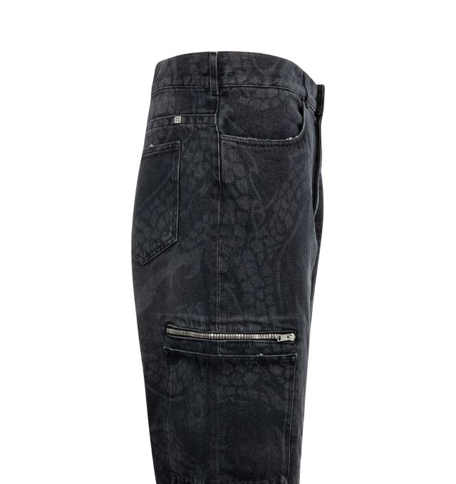Image 3 of 3 - BLACK - GIVENCHY Loose Fit Cargo Pants featuring belt loops, logo plaque at waistband, four-pocket styling, zip-fly, zip and patch pockets at outseams, logo hardware at back and silver-tone hardware. 100% cotton. Made in Italy. 