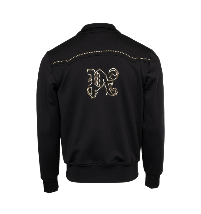 Image 2 of 4 - BLACK - PALM ANGELS Monogram Stud Track Jacket featuring zip up front, seams embroidered with silver mini studs and monogram on back with studs. 100% polyester. 