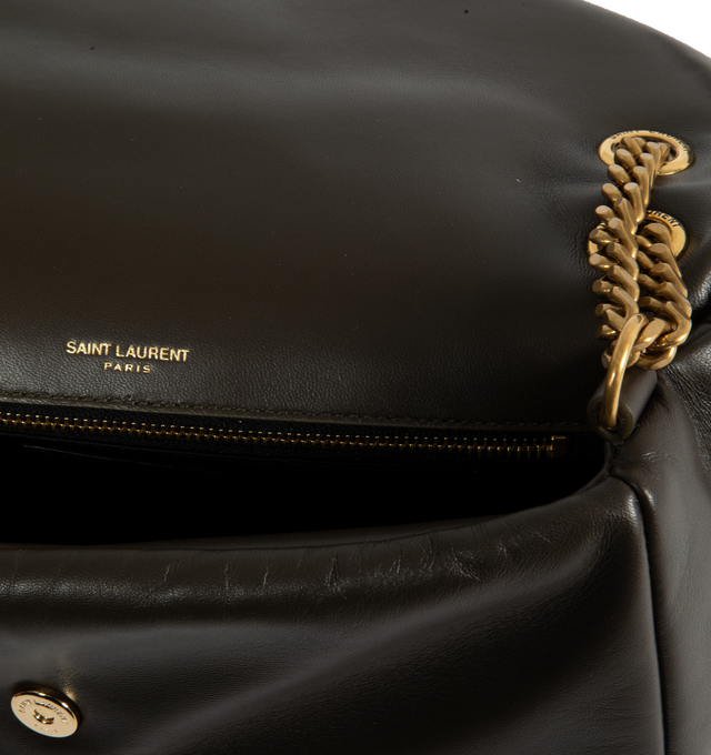 Image 3 of 3 - BROWN - SAINT LAURENT Calypso padded shoulder bag featuring snap button closure and one zip pocket. Chain drop 9.4". Dimensions: 2.8 x 5.5 x 10.6 inches. 100% leather. Made in Italy.  