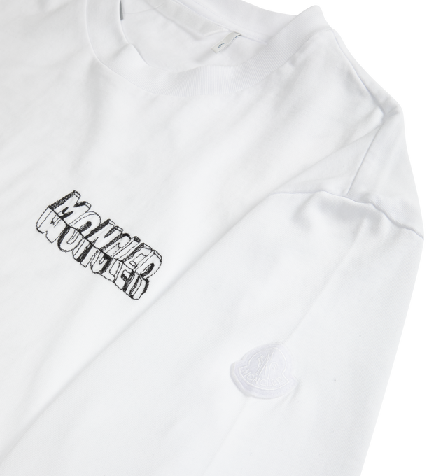 Image 2 of 3 - WHITE - MONCLER T-Shirt featuring crew neck, short sleeves and logo screen print. 100% cotton.