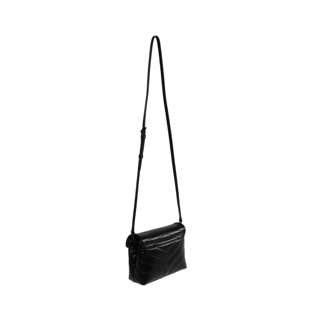 Image 2 of 3 - BLACK - SAINT LAURENT Loulou Toy Bag feauring front flap with magnetic snap closure, interior zipped pocket, signature logo, interior card slots, and 22" drop leather strap. 7.9 X 5.5 X 3 inches. 100% calfskin leather. Made in Italy. The iconic Lou Lou bag is available in various leather and hardware options. To learn about additional available styles please contact our dedicated stylist team at personalshopping@hirshleifers.com 
