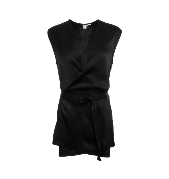 Image 1 of 4 - BLACK - TOTEME Twisted Satin Tie Top featuring two waist ties that wrap around the body through front and side slits. 100% viscose. 