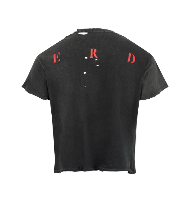 Image 2 of 2 - BLACK - ENFANTS RICHES DEPRIMES Les Crimes de L'Amour T-Shirt featuring heavy distressing, raw hems, a faded Marquis de Sade graphic, short sleeves and crewneck. 100% cotton. Made in USA.