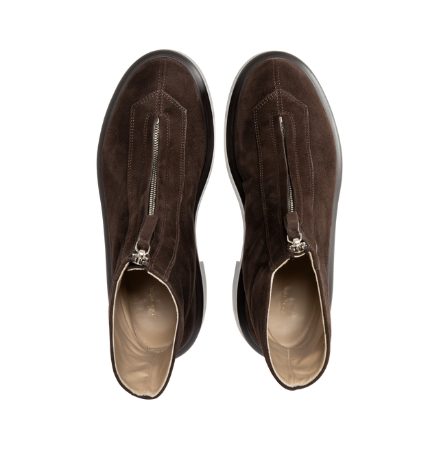 Image 4 of 4 - BROWN - THE ROW Suede Zipped Platform Boots featuring a zip closure at vamp and rubber platform. Leather lining, suede upper, rubber sole. Made in Italy.
