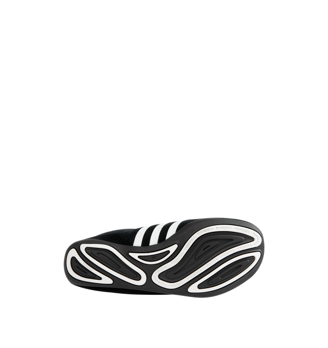 Image 4 of 5 - BLACK - Adidas Mens PW Vario Flat Earther Sneakers are crafted from leather and synthetic materials. Features a regular fit, leather and textile sockliner, rubber outsole, and COLD CEMENT construction. Upper: Leather and Synthetic; Sockliner: Leather and Textile; Outsole: Rubber. Made in Vietnam.
